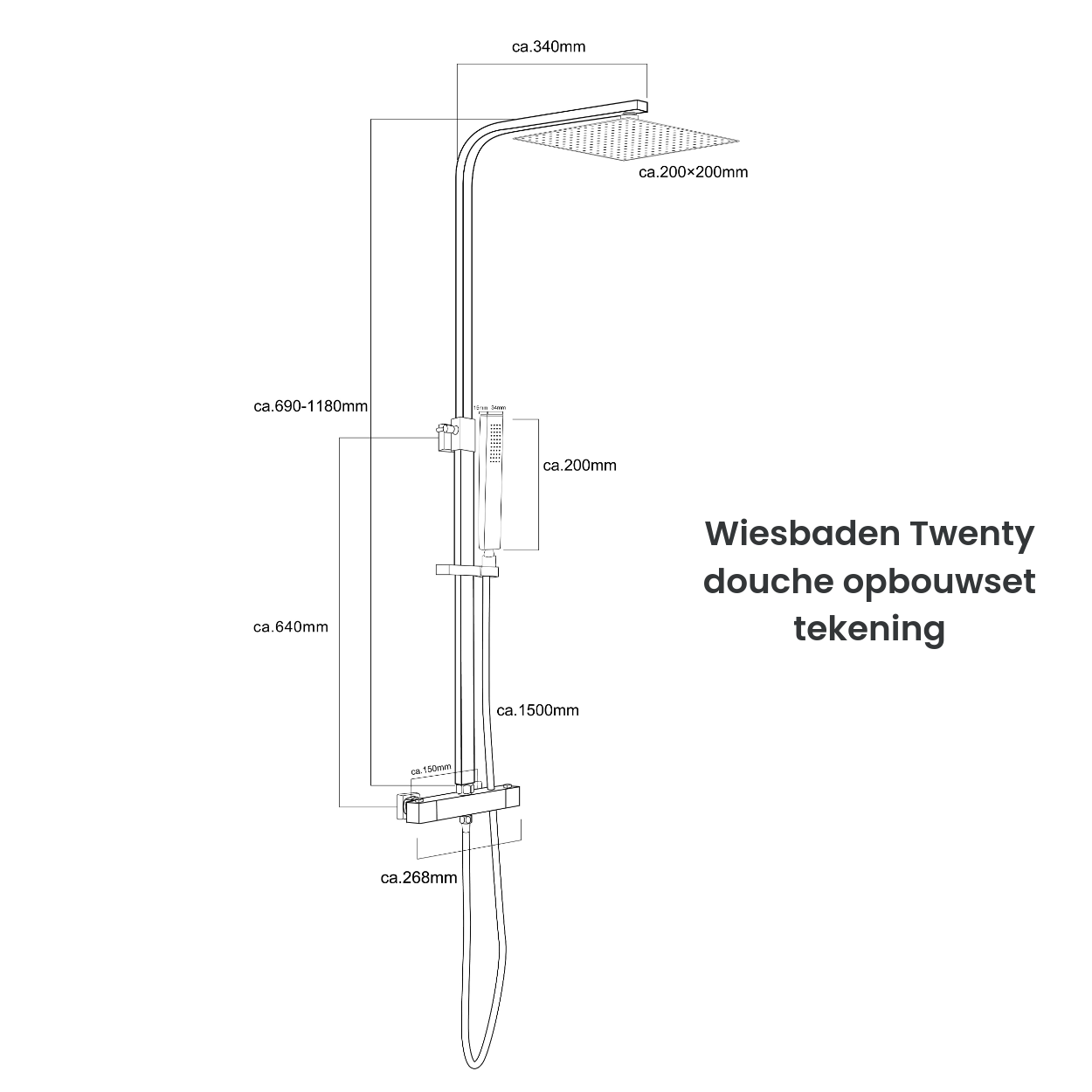 Wiesbaden Douche Opbouwset Twenty Chroom Vierkant